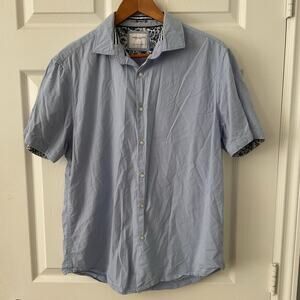 Denim & Flower Shirt Men Large Blue Button Up Short Sleeve Casual Cotton Blend